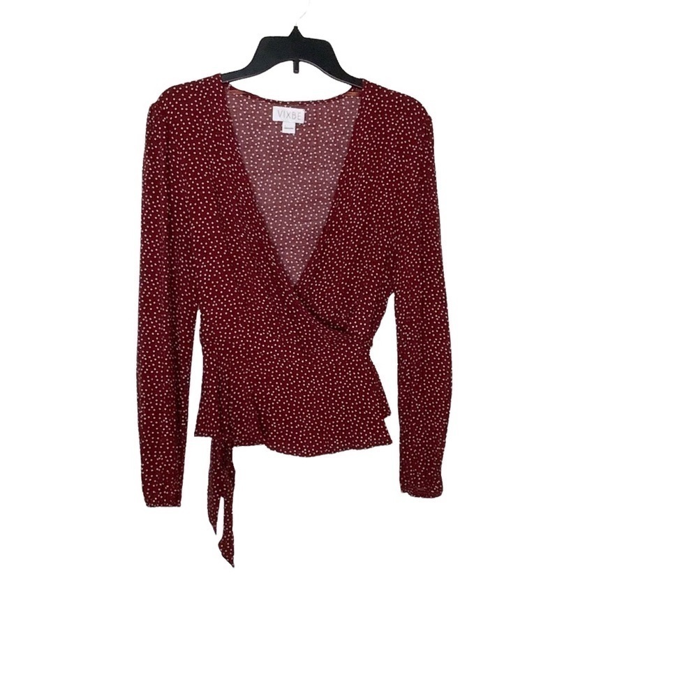 Vixbe polka dot wrapped blouse with deep V neckline. Long sleeves. Size S - Picture 2 of 8